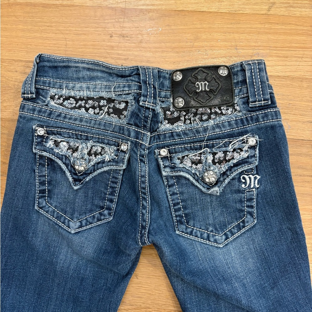 Miss Me Women's Dark Blue Boot Cut Jeans with Silver Sequin Trim